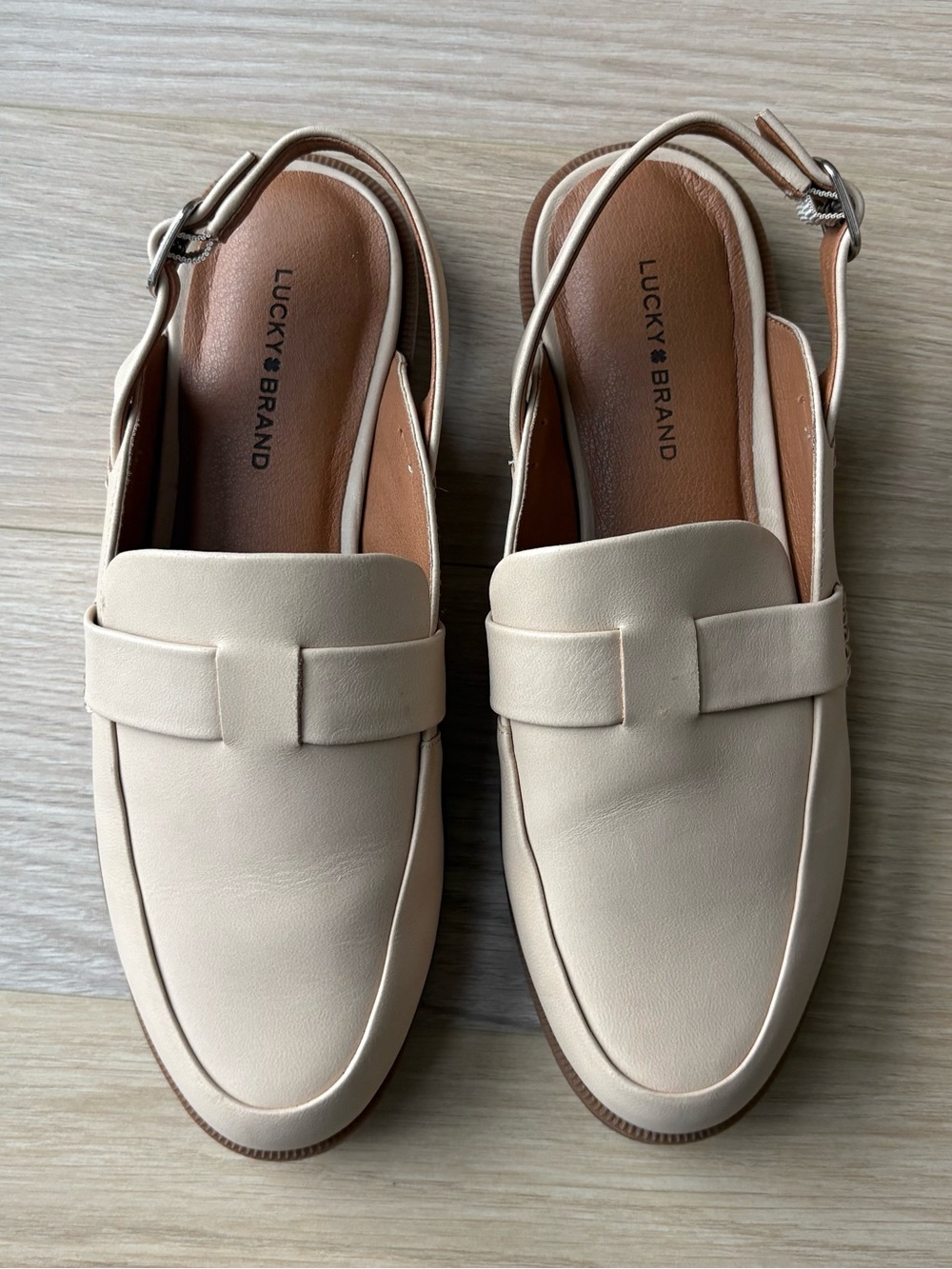 Leather Cream Slingback Loafers